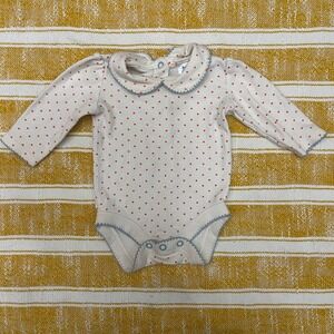 Baby Boden Girls Ivory Red Polka Dot Peter Pan Collar Bodysuit Long Sleeve 6-12M